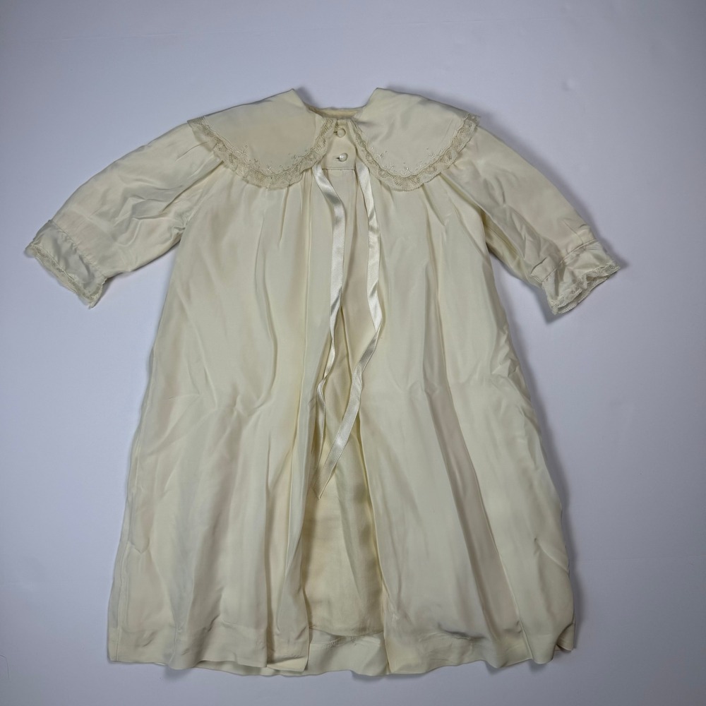 Vintage Cottagecore Heirloom Christening Gown Ivory Silk Lace Trim